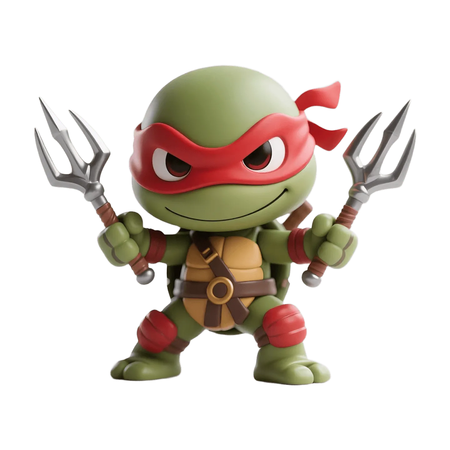 Chibi ninja turtle figure, red bandana, dual sai weapons